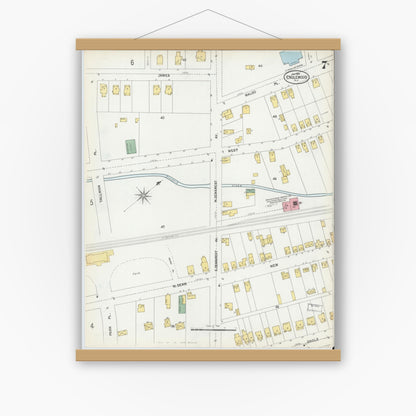 Old map wall art mockup — magnetic wood frame on white wall — Sanborn Fire Insurance Map from Englewood, Bergen County, New Jersey (1902), Sheet #0007