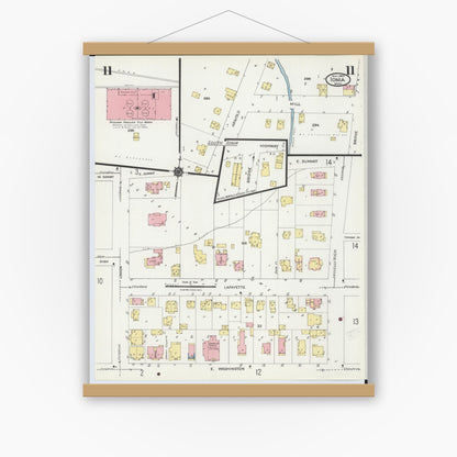 Old map wall art mockup — magnetic wood frame on white wall — Sanborn Fire Insurance Map from Ionia, Ionia County, Michigan (1924), Sheet #0011