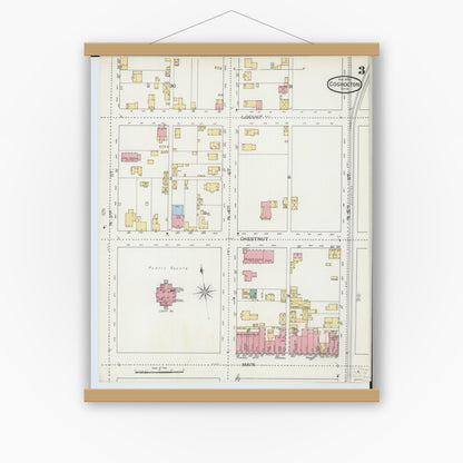 Old map wall art mockup — magnetic wood frame on white wall — Sanborn Fire Insurance Map from Coshocton, Coshocton County, Ohio (1893), Sheet #0003