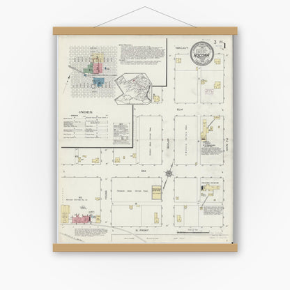Old map wall art mockup — magnetic wood frame on white wall — Sanborn Fire Insurance Map from Nocona, Montague County, Texas (1914) - Complete Map Set
