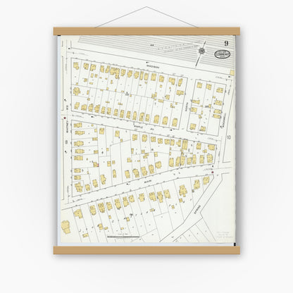 Old map wall art mockup — magnetic wood frame on white wall — Sanborn Fire Insurance Map from Conneaut, Ashtabula County, Ohio (1919), Sheet #0009