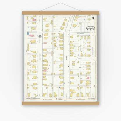 Old map wall art mockup — magnetic wood frame on white wall — Sanborn Fire Insurance Map from Columbia City, Whitley County, Indiana (1918), Sheet #0003