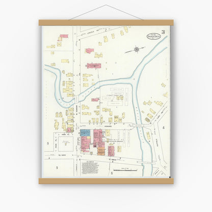Old map wall art mockup — magnetic wood frame on white wall — Sanborn Fire Insurance Map from Silver Creek, Chautauqua County, New York (1913), Sheet #0003