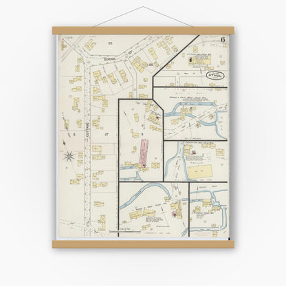 Old map wall art mockup — magnetic wood frame on white wall — Sanborn Fire Insurance Map from Athol, Worcester County, Massachusetts (1887), Sheet #0006