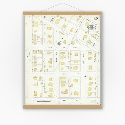 Old map wall art mockup — magnetic wood frame on white wall — Sanborn Fire Insurance Map from Texarkana, Bowie County, Texas (1905), Sheet #0020