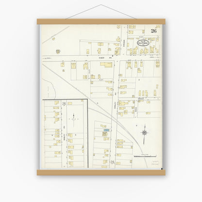Old map wall art mockup — magnetic wood frame on white wall — Sanborn Fire Insurance Map from Old Forge, Lackawanna County, Pennsylvania (1914), Sheet #0026