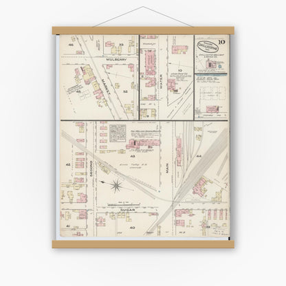 Old map wall art mockup — magnetic wood frame on white wall — Sanborn Fire Insurance Map from Chillicothe, Ross County, Ohio (1884), Sheet #0010