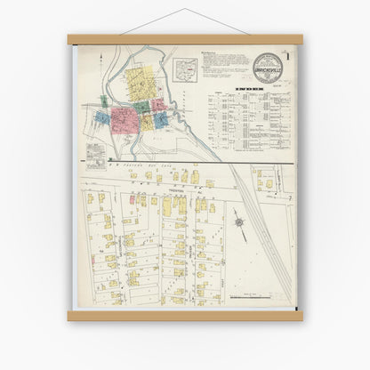 Old map wall art mockup — magnetic wood frame on white wall — Sanborn Fire Insurance Map from Uhrichsville, Tuscarawas County, Ohio (1915), Sheet #0001
