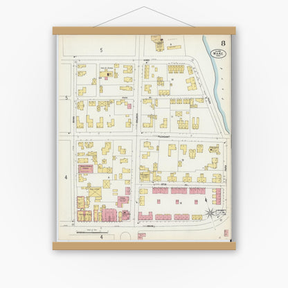 Old map wall art mockup — magnetic wood frame on white wall — Sanborn Fire Insurance Map from Ware, Hampshire County, Massachusetts (1902), Sheet #0008
