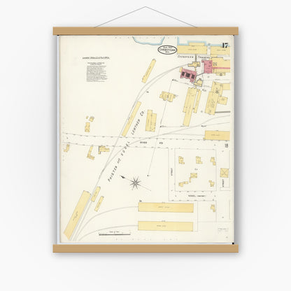 Old map wall art mockup — magnetic wood frame on white wall — Sanborn Fire Insurance Map from Cheboygan, Cheboygan County, Michigan (1907), Sheet #0017