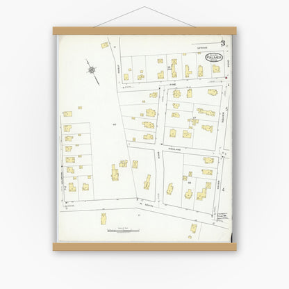 Old map wall art mockup — magnetic wood frame on white wall — Sanborn Fire Insurance Map from Palmer, Hampden County, Massachusetts (1918), Sheet #0003