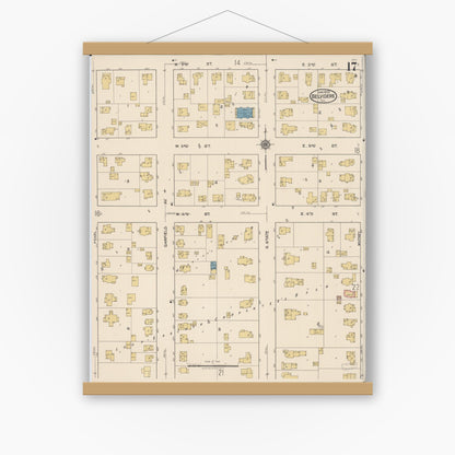 Old map wall art mockup — magnetic wood frame on white wall — Sanborn Fire Insurance Map from Belvidere, Boone County, Illinois (1922), Sheet #0017