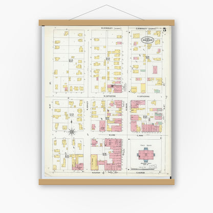 Old map wall art mockup — magnetic wood frame on white wall — Sanborn Fire Insurance Map from Ann Arbor, Washtenaw County, Michigan (1899), Sheet #0005