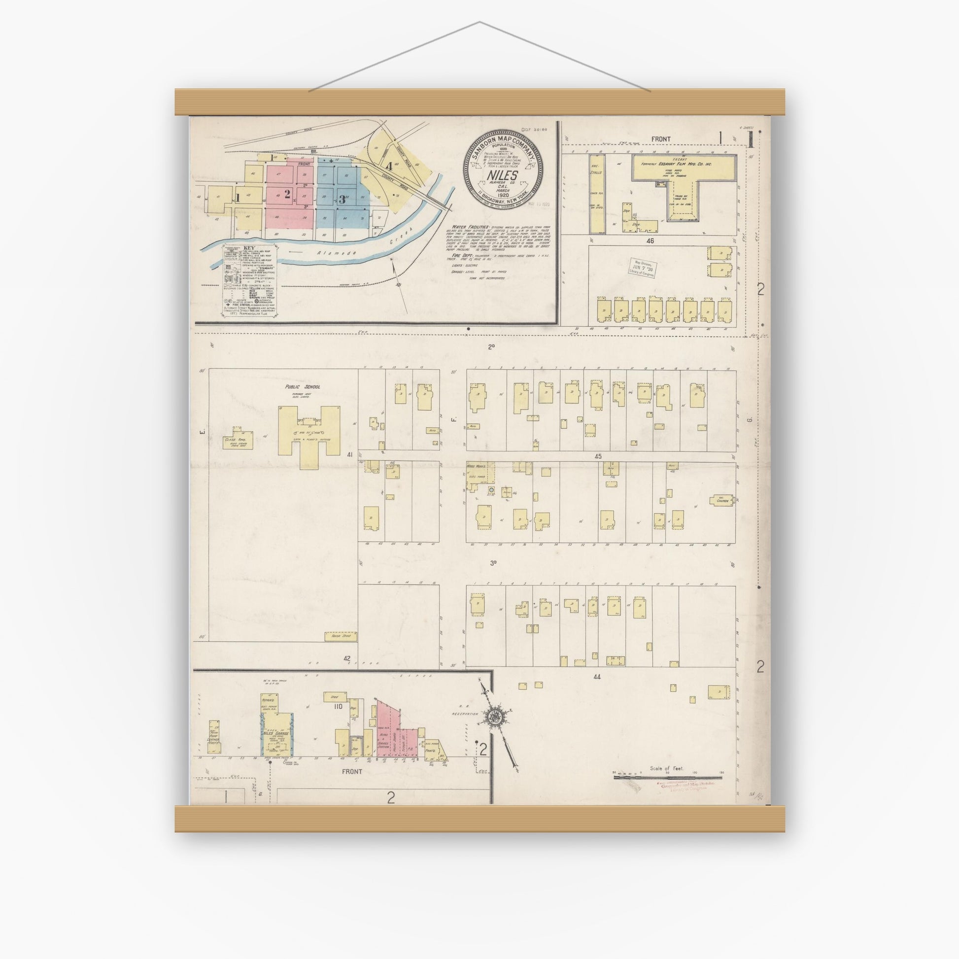 Old map wall art mockup — magnetic wood frame on white wall — Sanborn Fire Insurance Map from Niles, Alameda County, California (1920) - Complete Map Set