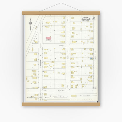Old map wall art mockup — magnetic wood frame on white wall — Sanborn Fire Insurance Map from Manistique, Schoolcraft County, Michigan (1914), Sheet #0010
