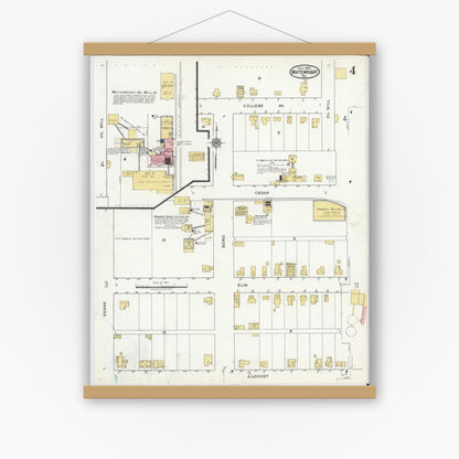 Old map wall art mockup — magnetic wood frame on white wall — Sanborn Fire Insurance Map from Whitewright, Grayson County, Texas (1920), Sheet #0004