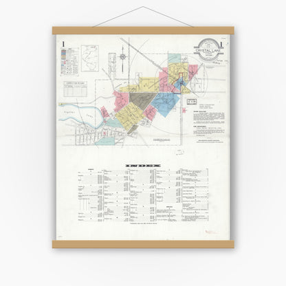Old map wall art mockup — magnetic wood frame on white wall — Sanborn Fire Insurance Map from Crystal Lake, McHenry County, Illinois (1936), Sheet #0001