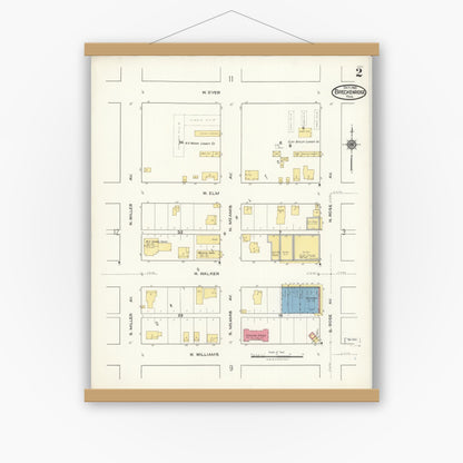 Old map wall art mockup — magnetic wood frame on white wall — Sanborn Fire Insurance Map from Breckenridge, Stephens County, Texas (1921), Sheet #0002
