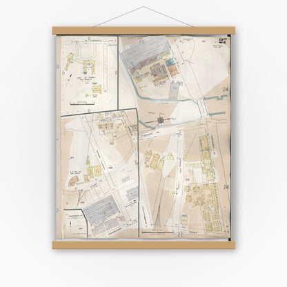 Old map wall art mockup — magnetic wood frame on white wall — Sanborn Fire Insurance Map from Hilo, Hawaii County, Hawaii (1957), Sheet #0027