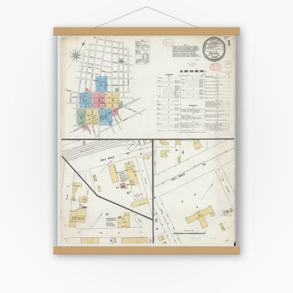 Old map wall art mockup — magnetic wood frame on white wall — Sanborn Fire Insurance Map from Wilson, Wilson County, North Carolina (1897) - Complete Map Set