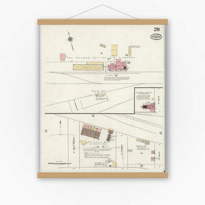 Old map wall art mockup — magnetic wood frame on white wall — Sanborn Fire Insurance Map from Vernon, Wilbarger County, Texas (1920), Sheet #0020
