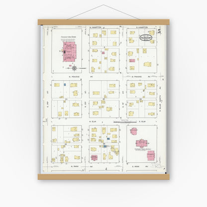 Old map wall art mockup — magnetic wood frame on white wall — Sanborn Fire Insurance Map from Fairmont, Martin County, Minnesota (1917), Sheet #0005