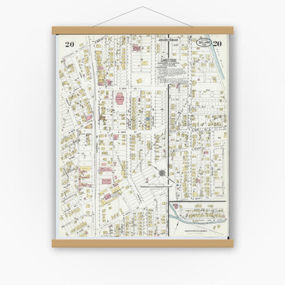 Old map wall art mockup — magnetic wood frame on white wall — Sanborn Fire Insurance Map from Bellaire, Belmont County, Ohio (1924), Sheet #0020
