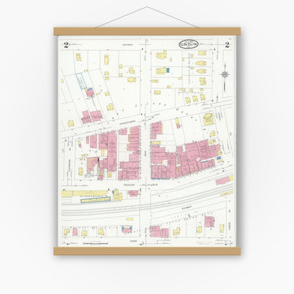 Old map wall art mockup — magnetic wood frame on white wall — Sanborn Fire Insurance Map from Glen Ellyn, Du Page County, Illinois (1929), Sheet #0002