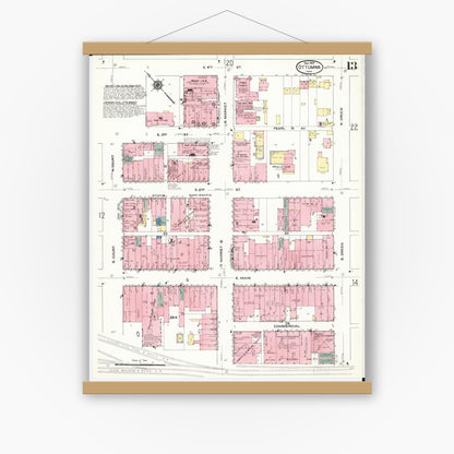 Old map wall art mockup — magnetic wood frame on white wall — Sanborn Fire Insurance Map from Ottumwa, Wapello County, Iowa (1909), Sheet #0013