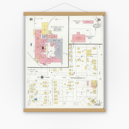 Old map wall art mockup — magnetic wood frame on white wall — Sanborn Fire Insurance Map from Elyria, Lorain County, Ohio (1925), Sheet #0018