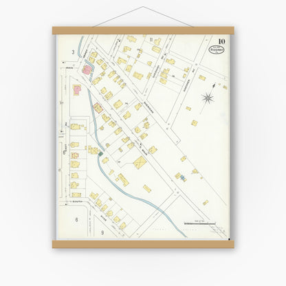 Old map wall art mockup — magnetic wood frame on white wall — Sanborn Fire Insurance Map from Ridgway, Elk County, Pennsylvania (1909), Sheet #0010