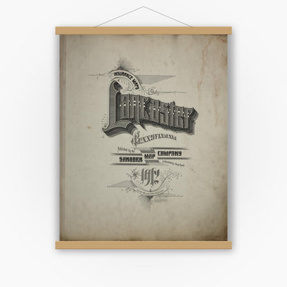 Old map wall art mockup — magnetic wood frame on white wall — Sanborn Fire Insurance Map from Lancaster, Lancaster County, Pennsylvania (1932), Sheet #0001