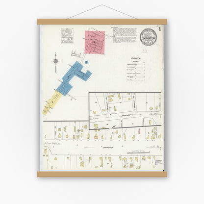Old map wall art mockup — magnetic wood frame on white wall — Sanborn Fire Insurance Map from Longmeadow, Hampden County, Massachusetts (1911), Sheet #0001