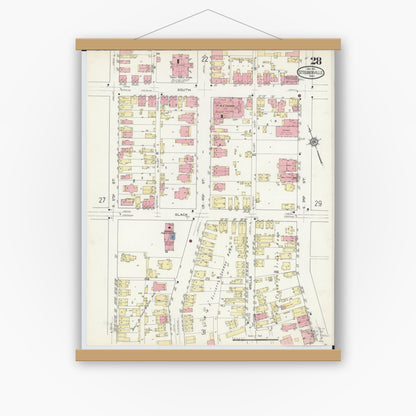 Old map wall art mockup — magnetic wood frame on white wall — Sanborn Fire Insurance Map from Steubenville, Jefferson County, Ohio (1913), Sheet #0028