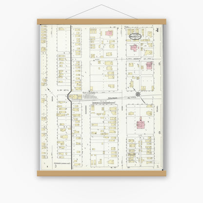 Old map wall art mockup — magnetic wood frame on white wall — Sanborn Fire Insurance Map from Mound City, Pulaski County, Illinois (1914), Sheet #0004
