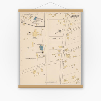 Old map wall art mockup — magnetic wood frame on white wall — Sanborn Fire Insurance Map from Marianna, Jackson County, Florida (1922), Sheet #0008