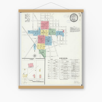 Old map wall art mockup — magnetic wood frame on white wall — Sanborn Fire Insurance Map from Salem, Columbiana County, Ohio (1898) - Complete Map Set