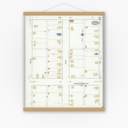 Old map wall art mockup — magnetic wood frame on white wall — Sanborn Fire Insurance Map from Graham, Young County, Texas (1920), Sheet #0007
