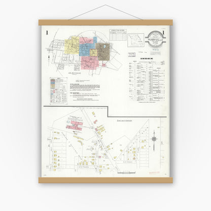 Old map wall art mockup — magnetic wood frame on white wall — Sanborn Fire Insurance Map from Perryville, Perry County, Missouri (1938), Sheet #0001