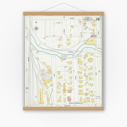 Old map wall art mockup — magnetic wood frame on white wall — Sanborn Fire Insurance Map from Fond du Lac, Fond du Lac County, Wisconsin (1902), Sheet #0012