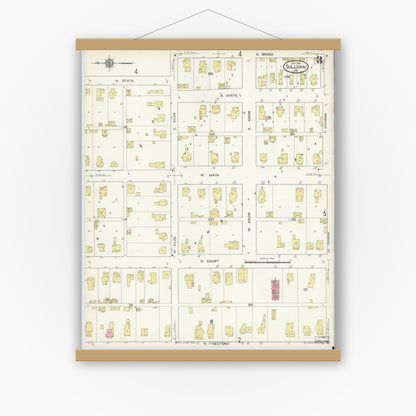 Old map wall art mockup — magnetic wood frame on white wall — Sanborn Fire Insurance Map from Sullivan, Sullivan County, Indiana (1913), Sheet #0003