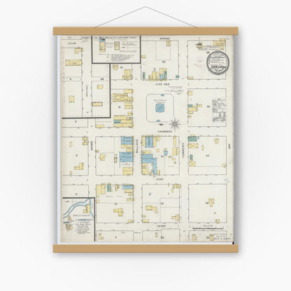 Old map wall art mockup — magnetic wood frame on white wall — Sanborn Fire Insurance Map from San Saba, San Saba County, Texas (1894), Sheet #0001