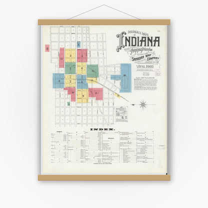 Old map wall art mockup — magnetic wood frame on white wall — Sanborn Fire Insurance Map from Indiana, Indiana County, Pennsylvania (1903), Sheet #0001