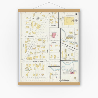Old map wall art mockup — magnetic wood frame on white wall — Sanborn Fire Insurance Map from Ripon, Fond du Lac County, Wisconsin (1898), Sheet #0005