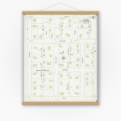 Old map wall art mockup — magnetic wood frame on white wall — Sanborn Fire Insurance Map from Chenoa, McLean County, Illinois (1907), Sheet #0004