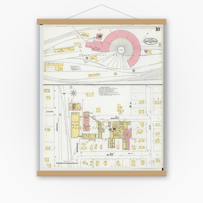 Old map wall art mockup — magnetic wood frame on white wall — Sanborn Fire Insurance Map from Battle Creek, Calhoun County, Michigan (1902), Sheet #0018