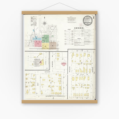Old map wall art mockup — magnetic wood frame on white wall — Sanborn Fire Insurance Map from Missouri Valley, Harrison County, Iowa (1896) - Complete Map Set