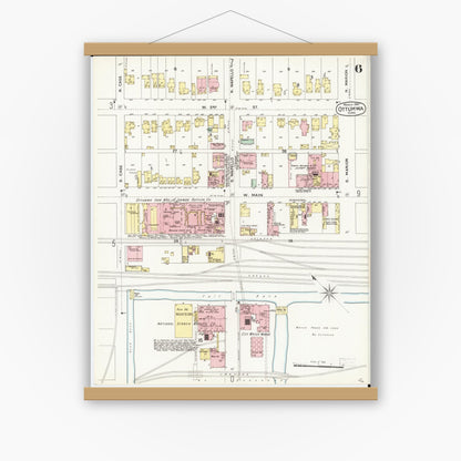 Old map wall art mockup — magnetic wood frame on white wall — Sanborn Fire Insurance Map from Ottumwa, Wapello County, Iowa (1897), Sheet #0006