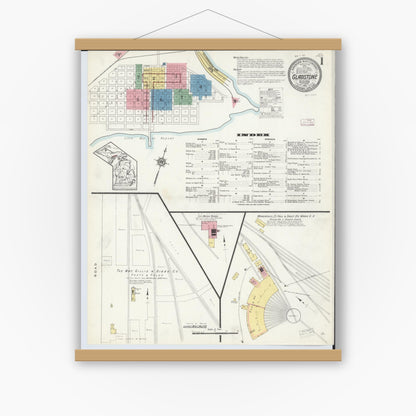Old map wall art mockup — magnetic wood frame on white wall — Sanborn Fire Insurance Map from Gladstone, Delta County, Michigan (1913), Sheet #0001