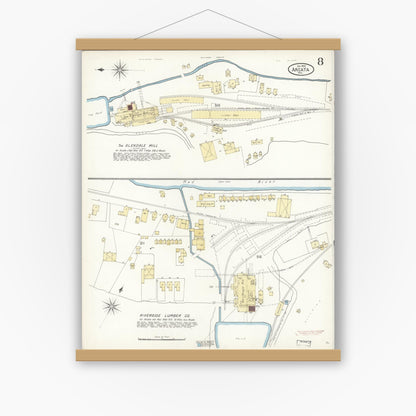 Old map wall art mockup — magnetic wood frame on white wall — Sanborn Fire Insurance Map from Arcata, Humboldt County, California (1900), Sheet #0008